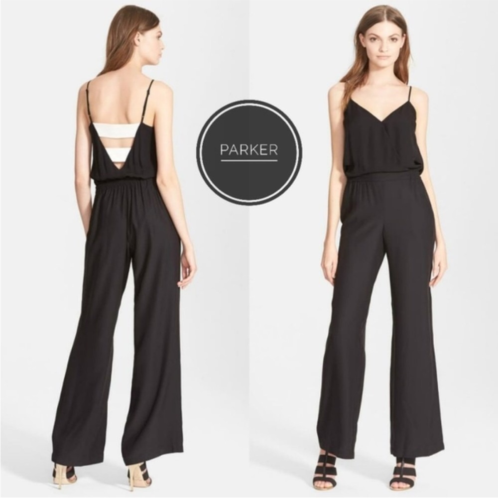 Parker Theo combo silk jumpsuit black size L